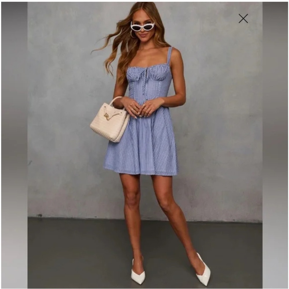 Morning Magnolia Striped Sweetheart Mini Dress Brand New Medium